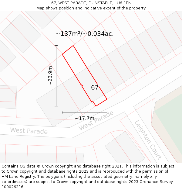 67, WEST PARADE, DUNSTABLE, LU6 1EN: Plot and title map