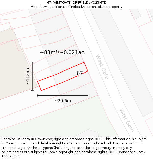 67, WESTGATE, DRIFFIELD, YO25 6TD: Plot and title map