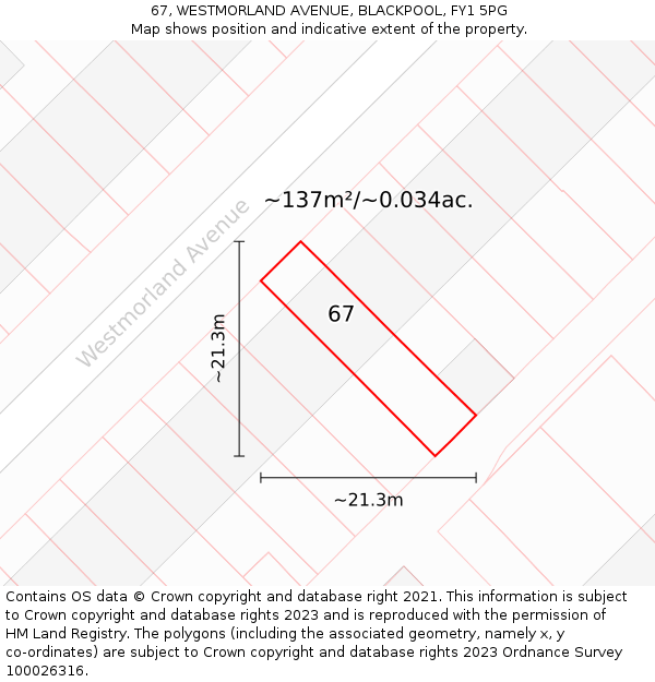 67, WESTMORLAND AVENUE, BLACKPOOL, FY1 5PG: Plot and title map