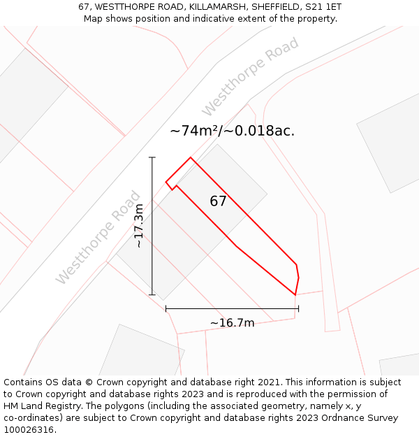 67, WESTTHORPE ROAD, KILLAMARSH, SHEFFIELD, S21 1ET: Plot and title map