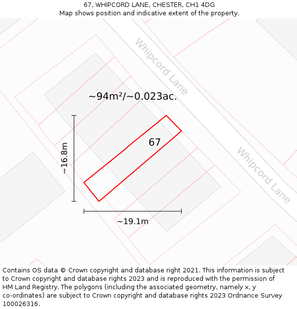 67, WHIPCORD LANE, CHESTER, CH1 4DG: Plot and title map