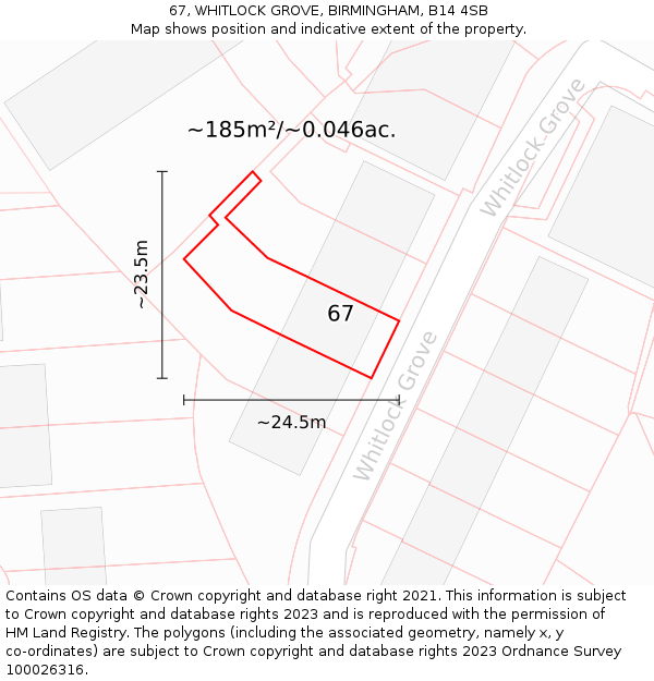 67, WHITLOCK GROVE, BIRMINGHAM, B14 4SB: Plot and title map