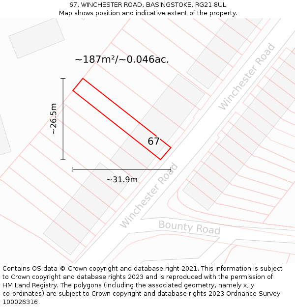 67, WINCHESTER ROAD, BASINGSTOKE, RG21 8UL: Plot and title map