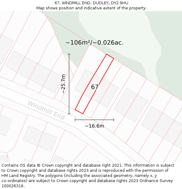67, WINDMILL END, DUDLEY, DY2 9HU: Plot and title map