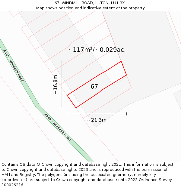 67, WINDMILL ROAD, LUTON, LU1 3XL: Plot and title map