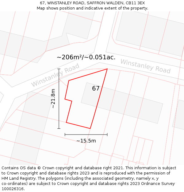 67, WINSTANLEY ROAD, SAFFRON WALDEN, CB11 3EX: Plot and title map