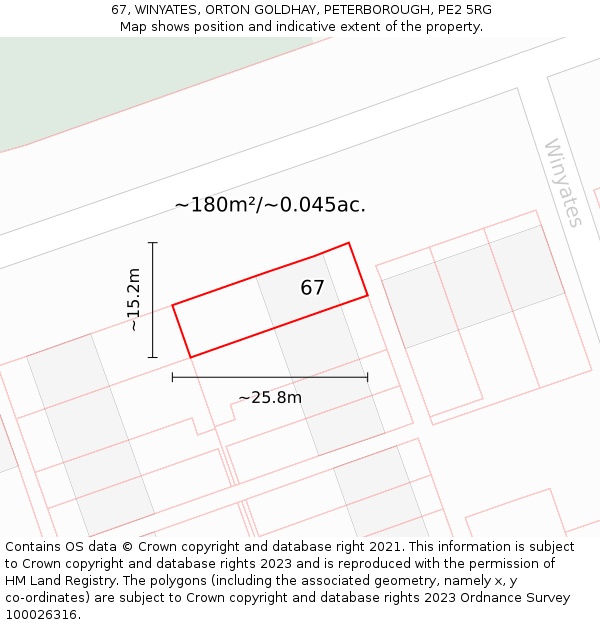 67, WINYATES, ORTON GOLDHAY, PETERBOROUGH, PE2 5RG: Plot and title map
