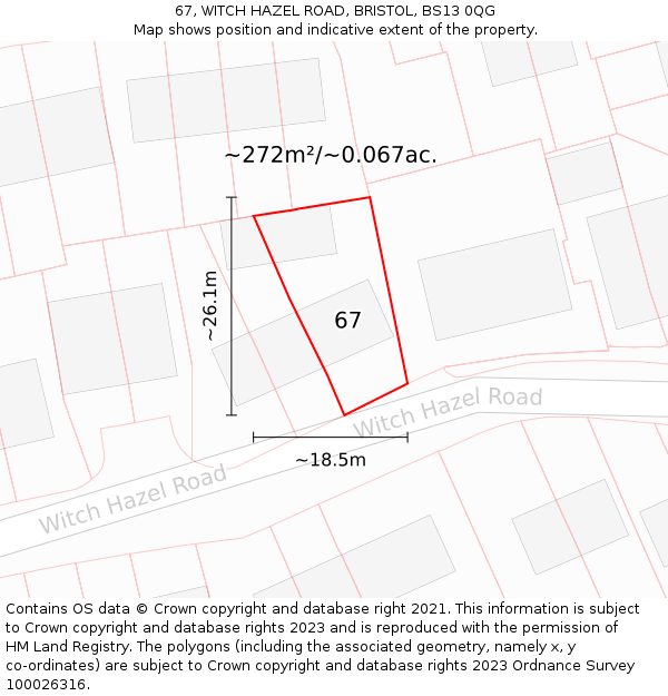 67, WITCH HAZEL ROAD, BRISTOL, BS13 0QG: Plot and title map