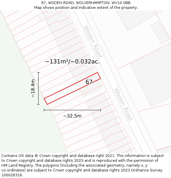 67, WODEN ROAD, WOLVERHAMPTON, WV10 0BB: Plot and title map