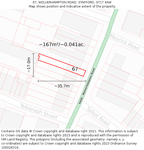 67, WOLVERHAMPTON ROAD, STAFFORD, ST17 4AW: Plot and title map