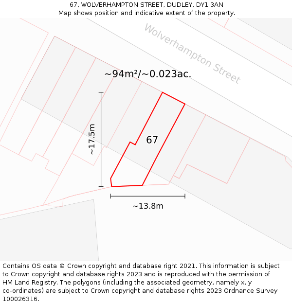 67, WOLVERHAMPTON STREET, DUDLEY, DY1 3AN: Plot and title map