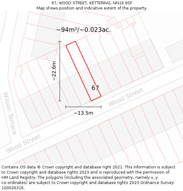67, WOOD STREET, KETTERING, NN16 9SF: Plot and title map