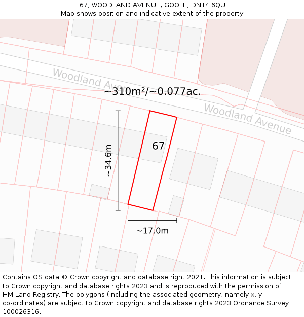 67, WOODLAND AVENUE, GOOLE, DN14 6QU: Plot and title map