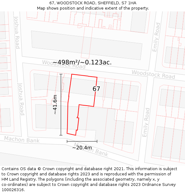 67, WOODSTOCK ROAD, SHEFFIELD, S7 1HA: Plot and title map