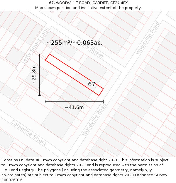 67, WOODVILLE ROAD, CARDIFF, CF24 4FX: Plot and title map