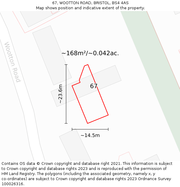 67, WOOTTON ROAD, BRISTOL, BS4 4AS: Plot and title map
