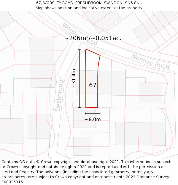 67, WORSLEY ROAD, FRESHBROOK, SWINDON, SN5 8NU: Plot and title map