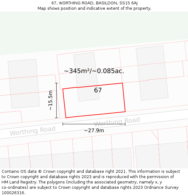 67, WORTHING ROAD, BASILDON, SS15 6AJ: Plot and title map