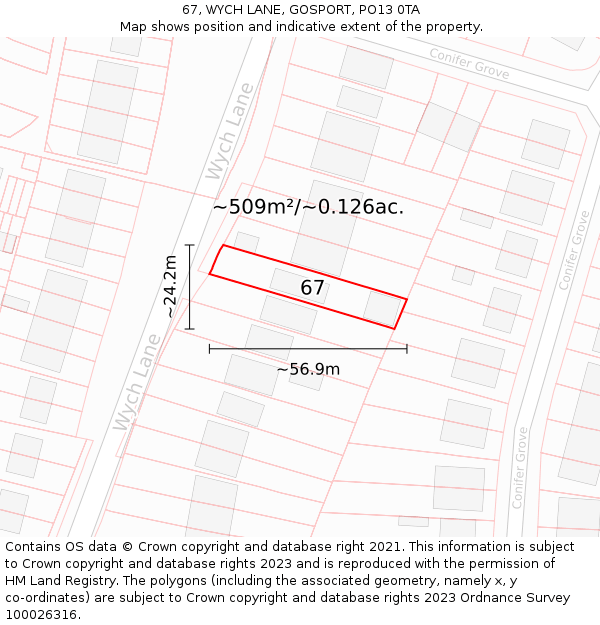 67, WYCH LANE, GOSPORT, PO13 0TA: Plot and title map