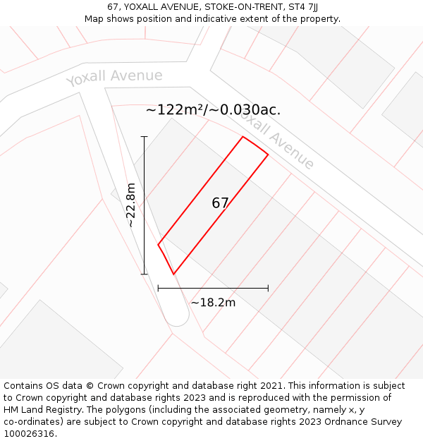 67, YOXALL AVENUE, STOKE-ON-TRENT, ST4 7JJ: Plot and title map