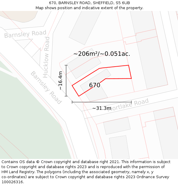 670, BARNSLEY ROAD, SHEFFIELD, S5 6UB: Plot and title map