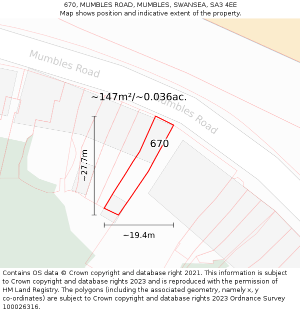 670, MUMBLES ROAD, MUMBLES, SWANSEA, SA3 4EE: Plot and title map