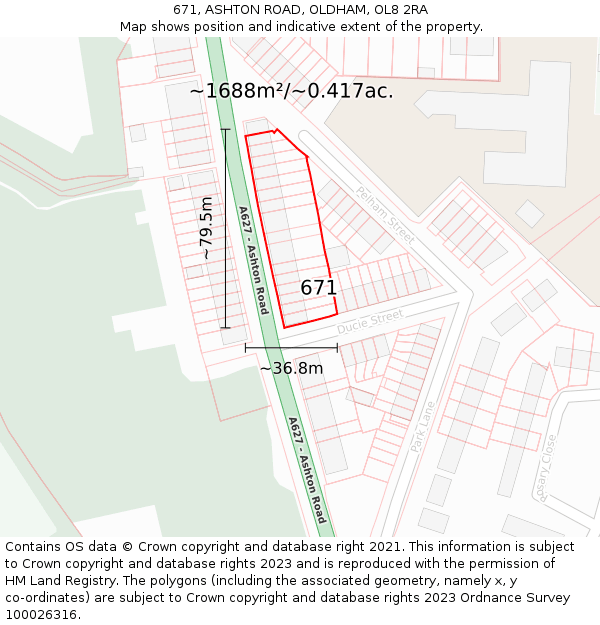 671, ASHTON ROAD, OLDHAM, OL8 2RA: Plot and title map