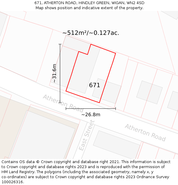 671, ATHERTON ROAD, HINDLEY GREEN, WIGAN, WN2 4SD: Plot and title map