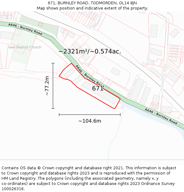 671, BURNLEY ROAD, TODMORDEN, OL14 8JN: Plot and title map