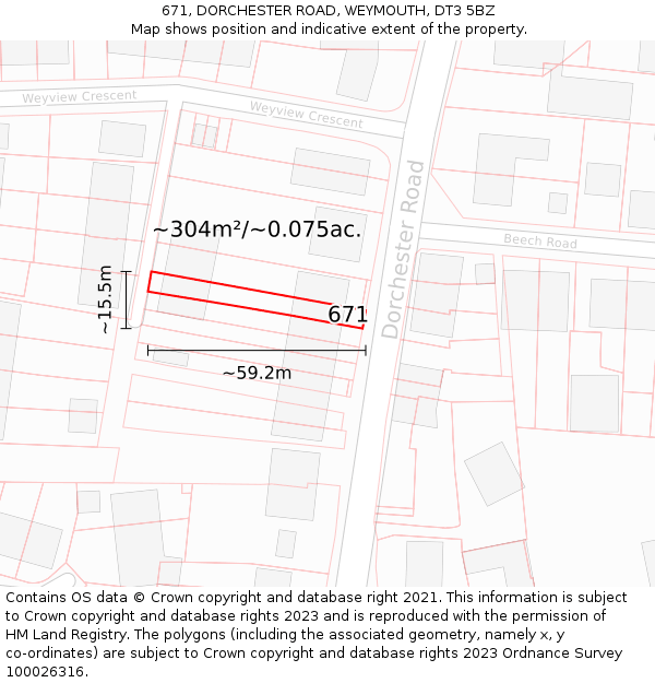 671, DORCHESTER ROAD, WEYMOUTH, DT3 5BZ: Plot and title map
