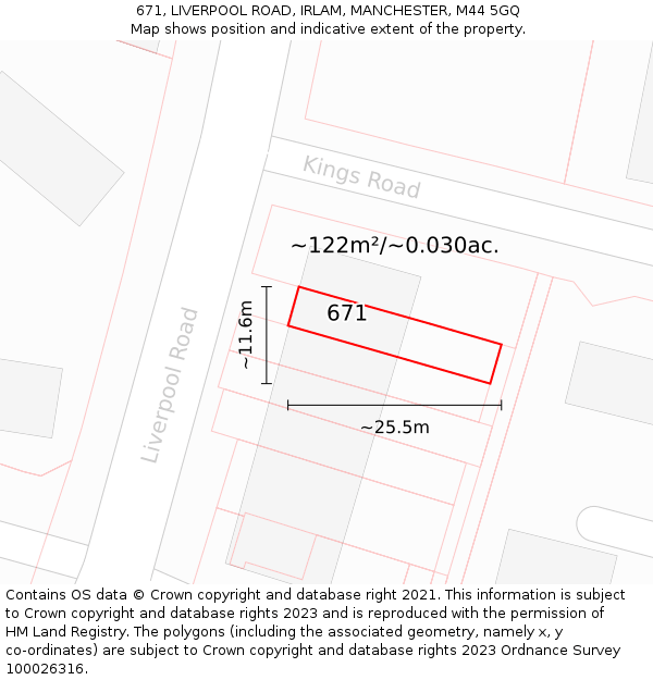 671, LIVERPOOL ROAD, IRLAM, MANCHESTER, M44 5GQ: Plot and title map