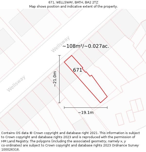 671, WELLSWAY, BATH, BA2 2TZ: Plot and title map