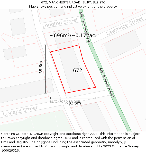 672, MANCHESTER ROAD, BURY, BL9 9TQ: Plot and title map