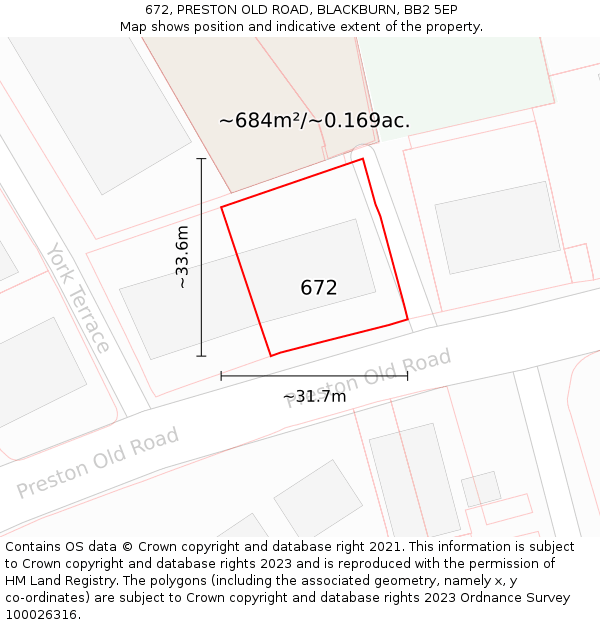 672, PRESTON OLD ROAD, BLACKBURN, BB2 5EP: Plot and title map