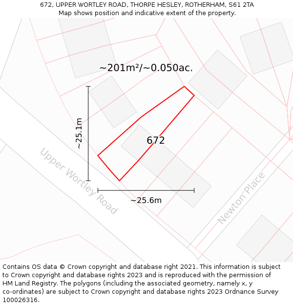 672, UPPER WORTLEY ROAD, THORPE HESLEY, ROTHERHAM, S61 2TA: Plot and title map