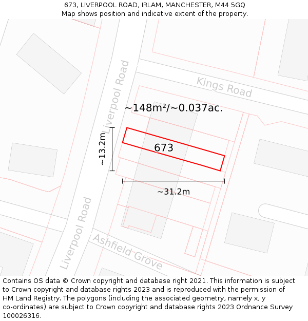 673, LIVERPOOL ROAD, IRLAM, MANCHESTER, M44 5GQ: Plot and title map