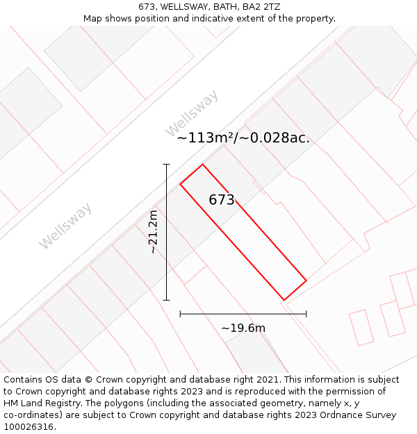 673, WELLSWAY, BATH, BA2 2TZ: Plot and title map