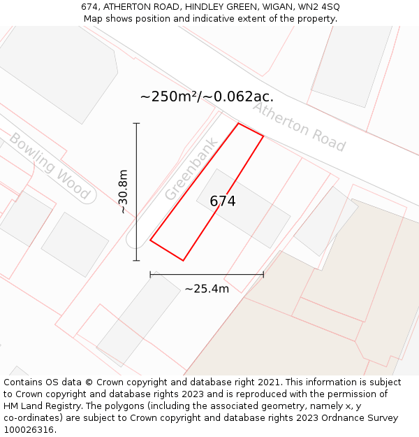 674, ATHERTON ROAD, HINDLEY GREEN, WIGAN, WN2 4SQ: Plot and title map