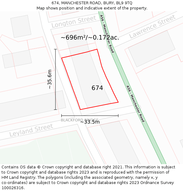 674, MANCHESTER ROAD, BURY, BL9 9TQ: Plot and title map