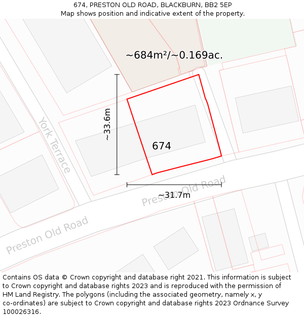 674, PRESTON OLD ROAD, BLACKBURN, BB2 5EP: Plot and title map