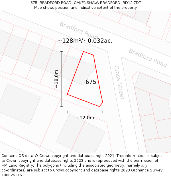 675, BRADFORD ROAD, OAKENSHAW, BRADFORD, BD12 7DT: Plot and title map