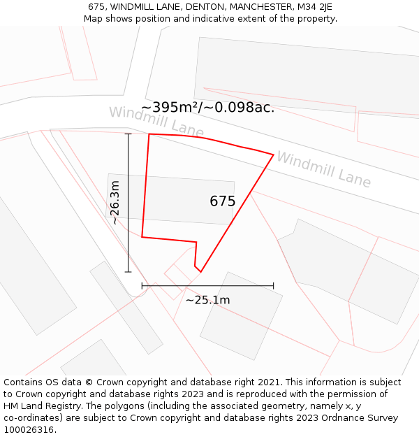 675, WINDMILL LANE, DENTON, MANCHESTER, M34 2JE: Plot and title map
