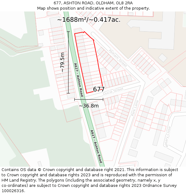 677, ASHTON ROAD, OLDHAM, OL8 2RA: Plot and title map