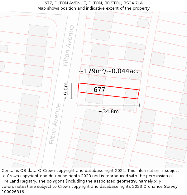 677, FILTON AVENUE, FILTON, BRISTOL, BS34 7LA: Plot and title map