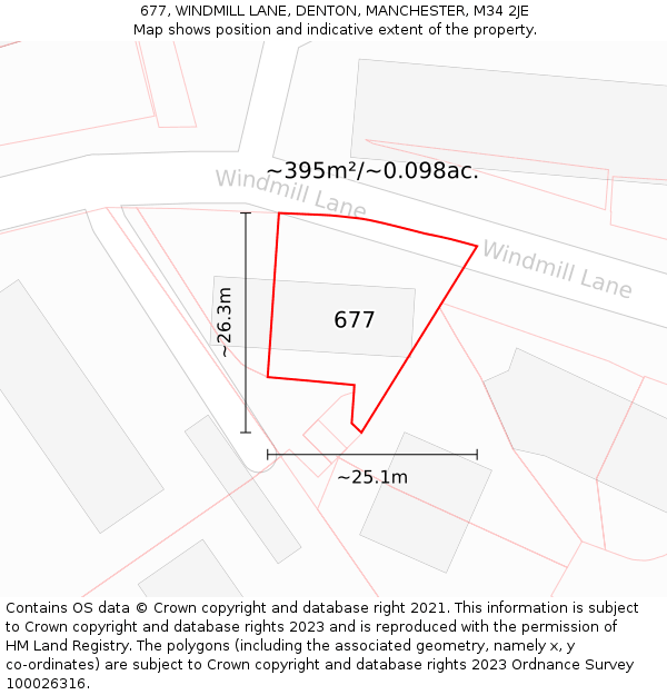 677, WINDMILL LANE, DENTON, MANCHESTER, M34 2JE: Plot and title map