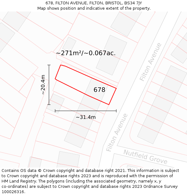 678, FILTON AVENUE, FILTON, BRISTOL, BS34 7JY: Plot and title map
