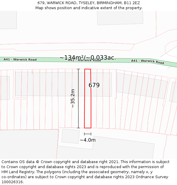 679, WARWICK ROAD, TYSELEY, BIRMINGHAM, B11 2EZ: Plot and title map