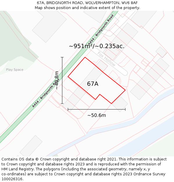 67A, BRIDGNORTH ROAD, WOLVERHAMPTON, WV6 8AF: Plot and title map