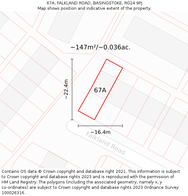 67A, FALKLAND ROAD, BASINGSTOKE, RG24 9PJ: Plot and title map