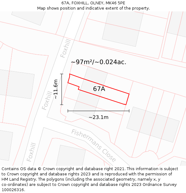 67A, FOXHILL, OLNEY, MK46 5PE: Plot and title map